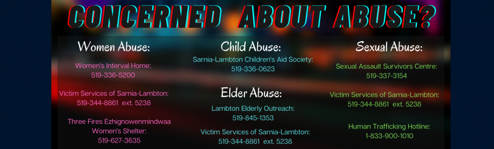 Are you concerned about Abuse? Give us a call at 519-336-0623